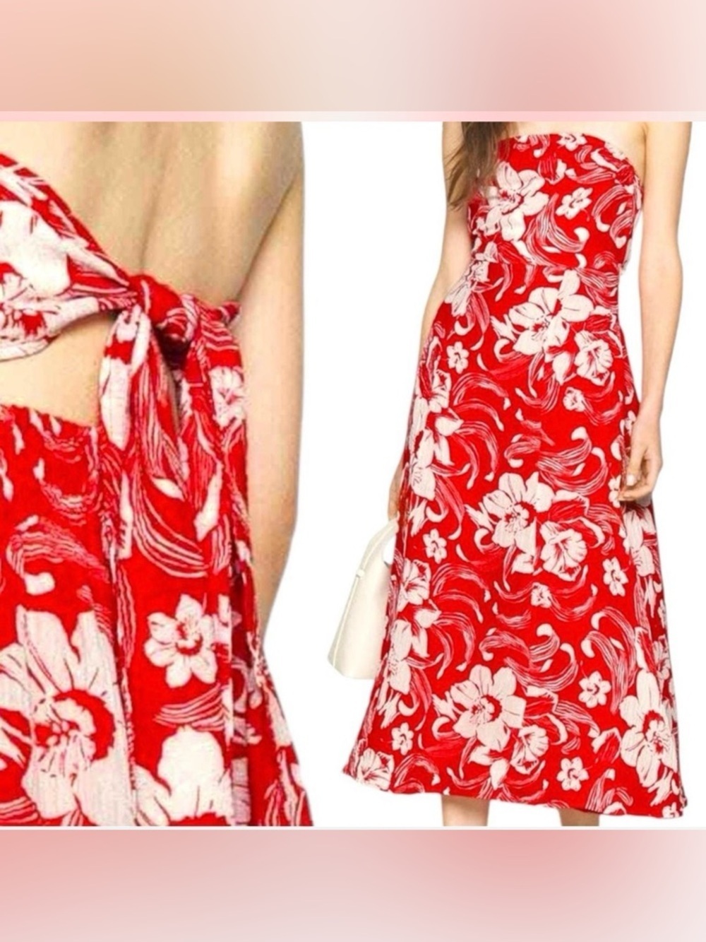 Faithfull The Brand Maivi Camara Floral Linen Blend Midi Strapless Dress Size 2
